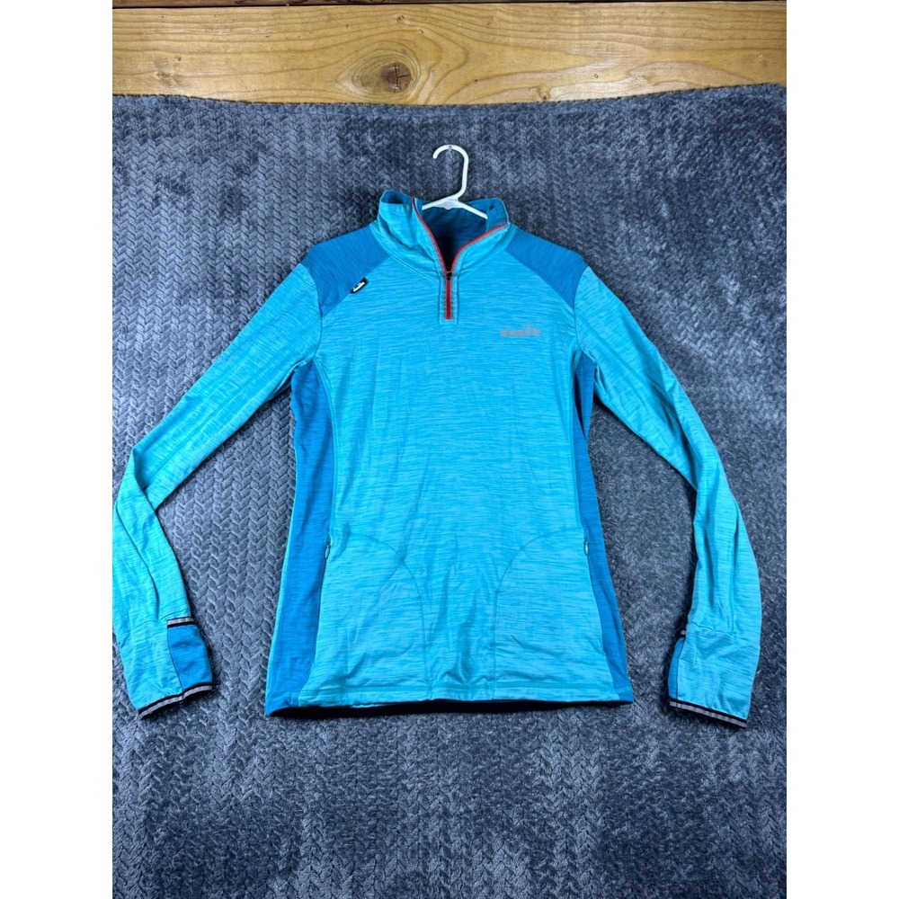 Diadora Running Jacket Womens Medium Blue Thumbhole Sleeve 1/4 Zip Athletic